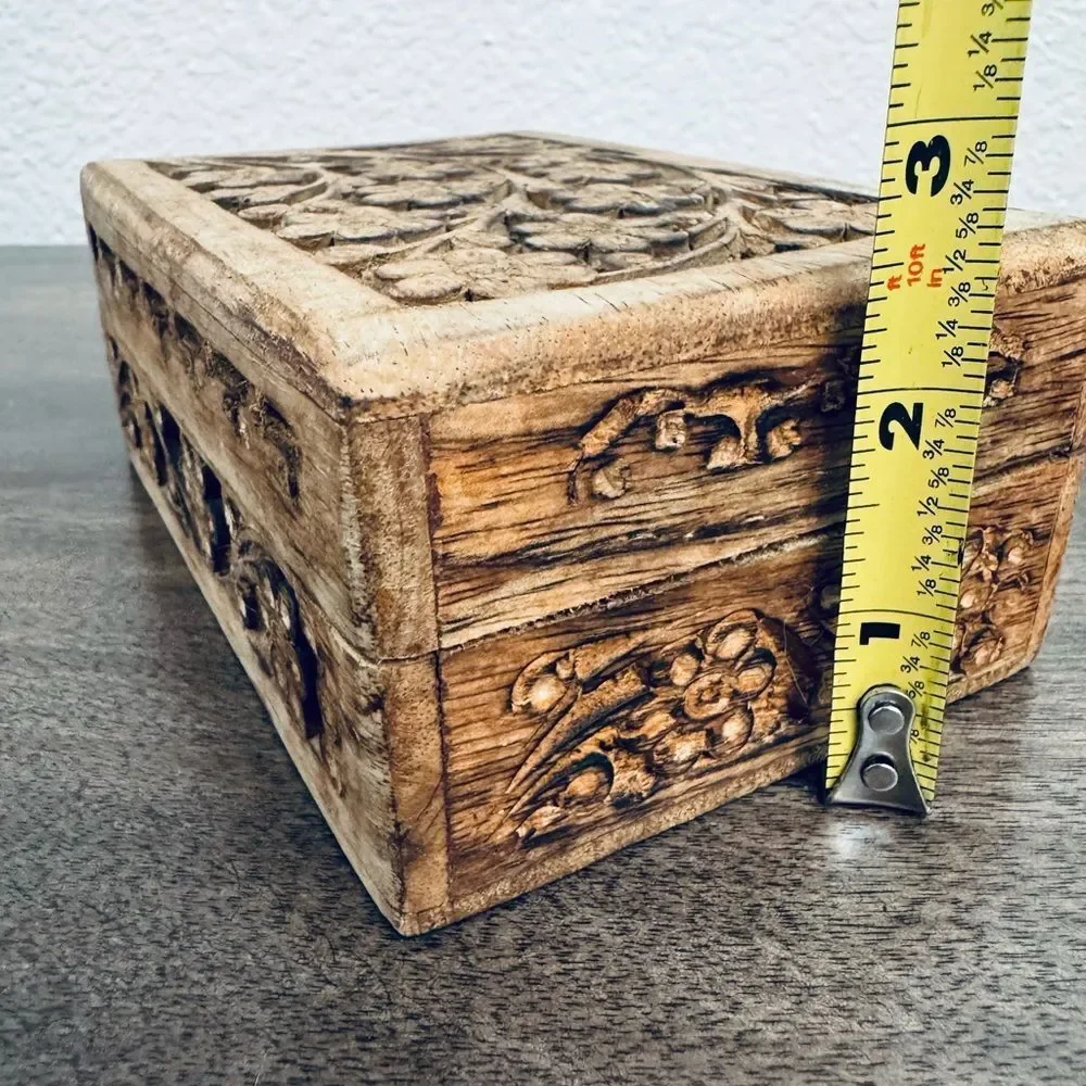 Carved Wooden Floral Trinket Jewelry Box